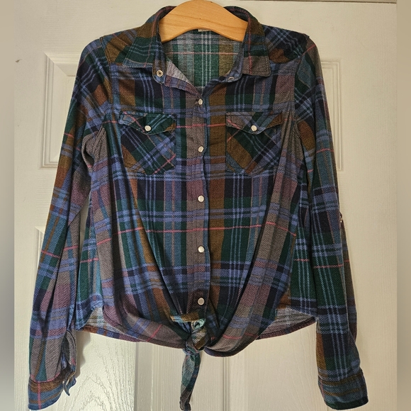Passport Tops - Passport Women's Multicolored Flannel Size Large